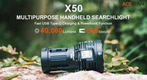Acebeam X50 Multipurpose Handheld Searchlight  Powerful 40000 Lumen Rechargeable - Hi Power Flashlights
