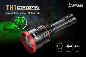 Speras Focus Adjustable LED Torch - White, Red & Green - Hi Power Flashlights