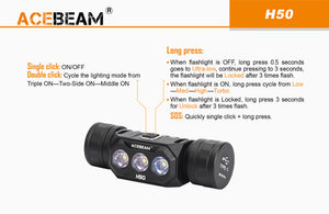 Acebeam H50 - 2000 lumens, 125 degree beam angle - Hi Power Flashlights, LED Torches