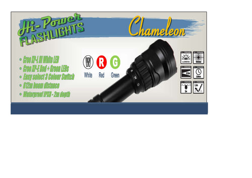 Hi Power Chameleon Tri colour  Kit white ,Red,Green at the flick of a switch - Hi Power Flashlights