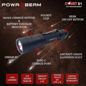 Powa Beam Comet X1 LED Torch - Hi Power Flashlights